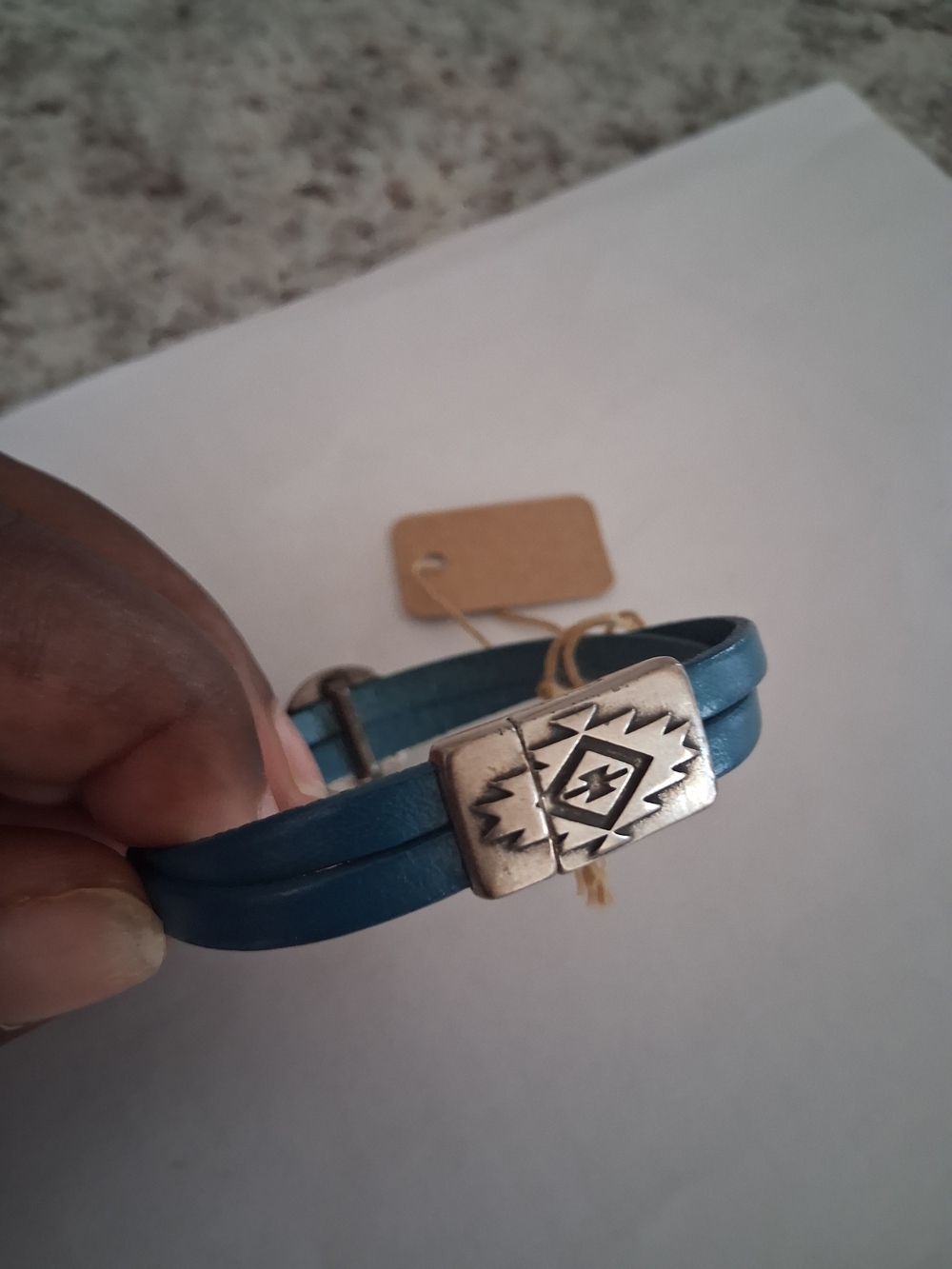Blue Leather Tribal Accent Bracelet